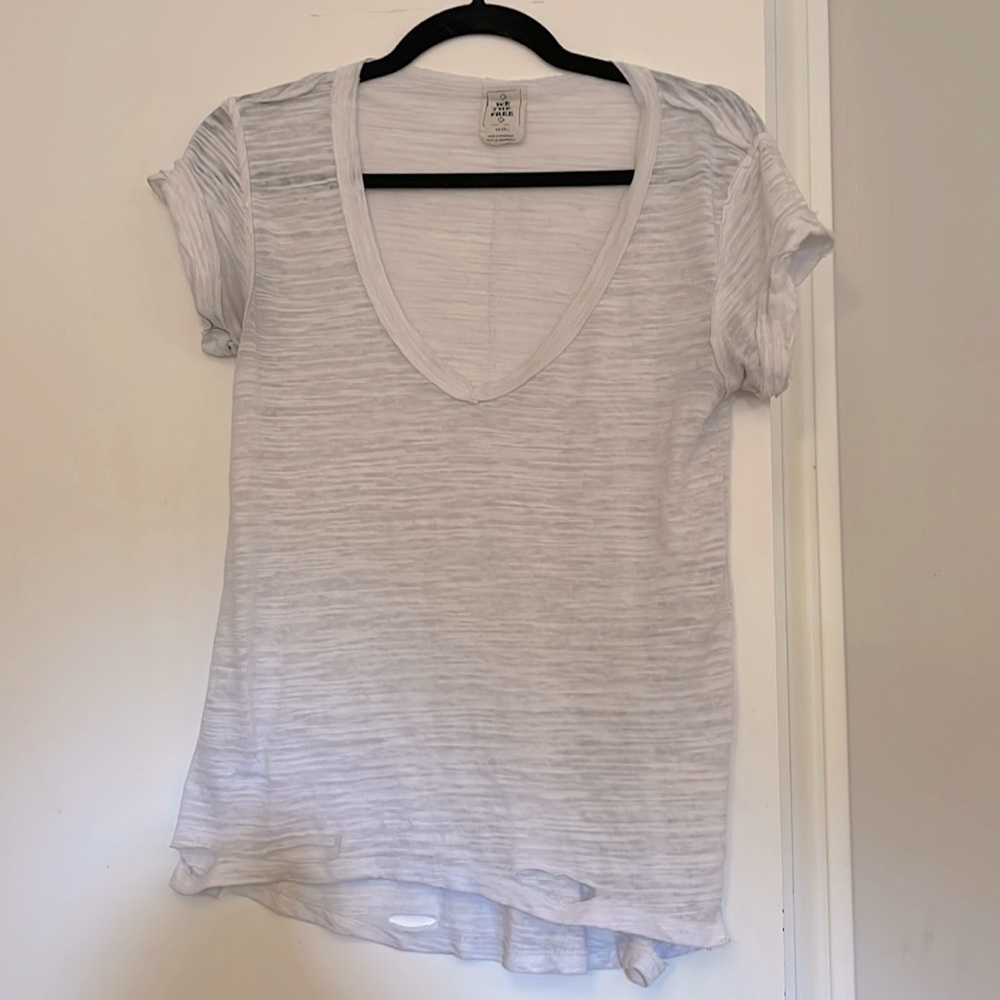 Free People White V Neck Tee Shirt